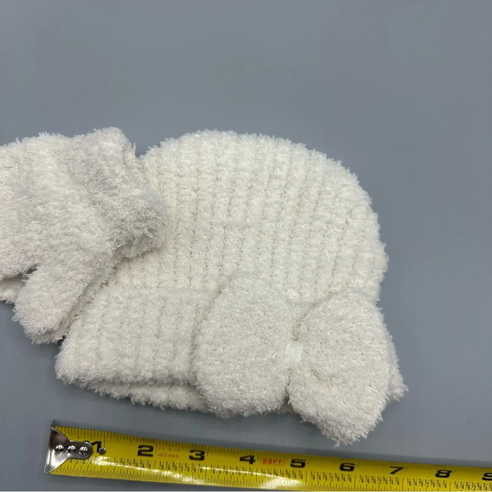 Toby & Me Soft Winter Bow Beanie Hat Mittens Set Size 6-12 Months White